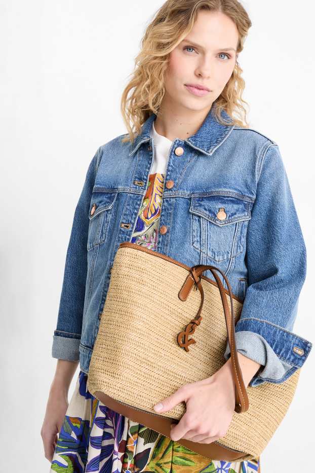 Femmes - Grand cabas en paille - beige