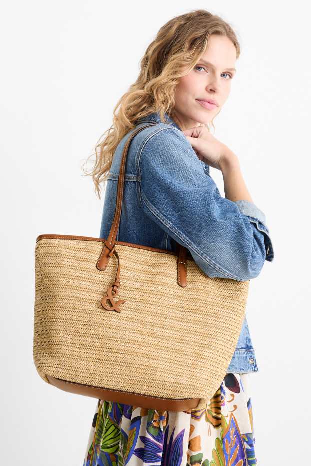 Femmes - Grand cabas en paille - beige