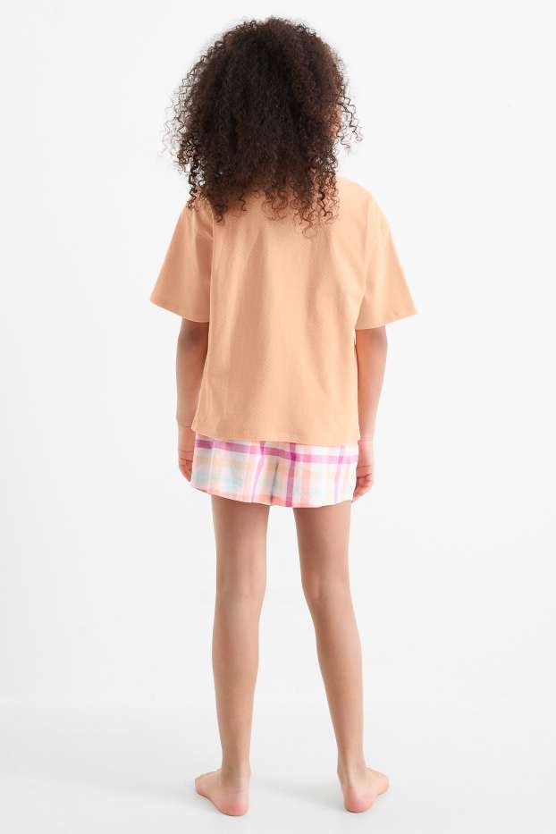 Kinder Mädchen - Blume - Shorty-Pyjama - 2 teilig - orange