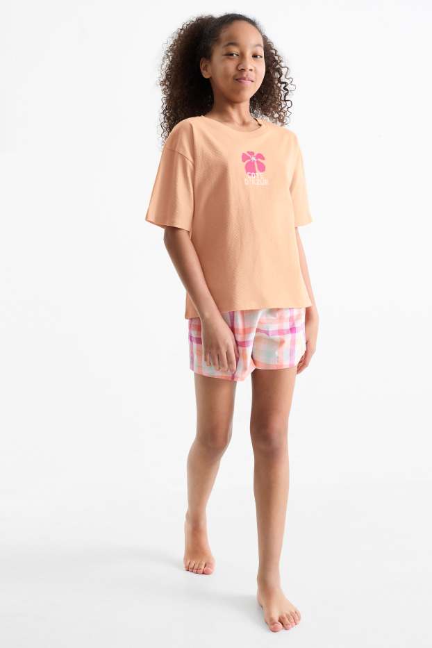 Kinder Mädchen - Blume - Shorty-Pyjama - 2 teilig - orange