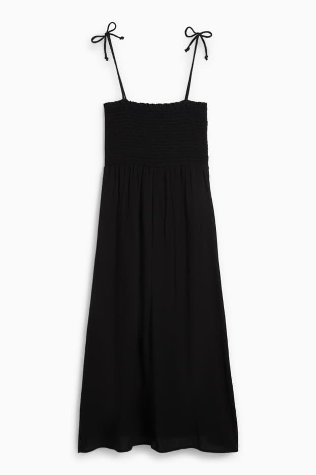 Femmes - Robe de coupe évasée - smockée - noir