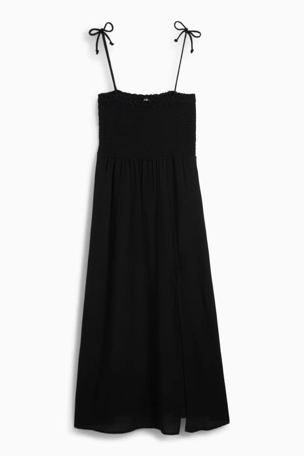 Femmes - Robe de coupe évasée - smockée - noir