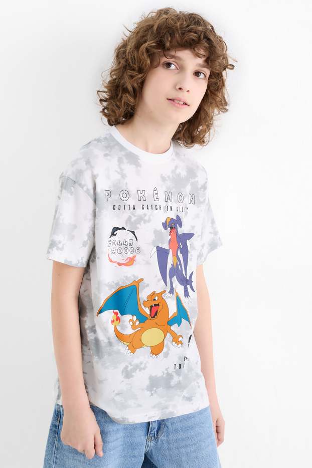 Děti - chlapci - Pokémon - tričko s krátkým rukávem - se vzorem - světle šedá