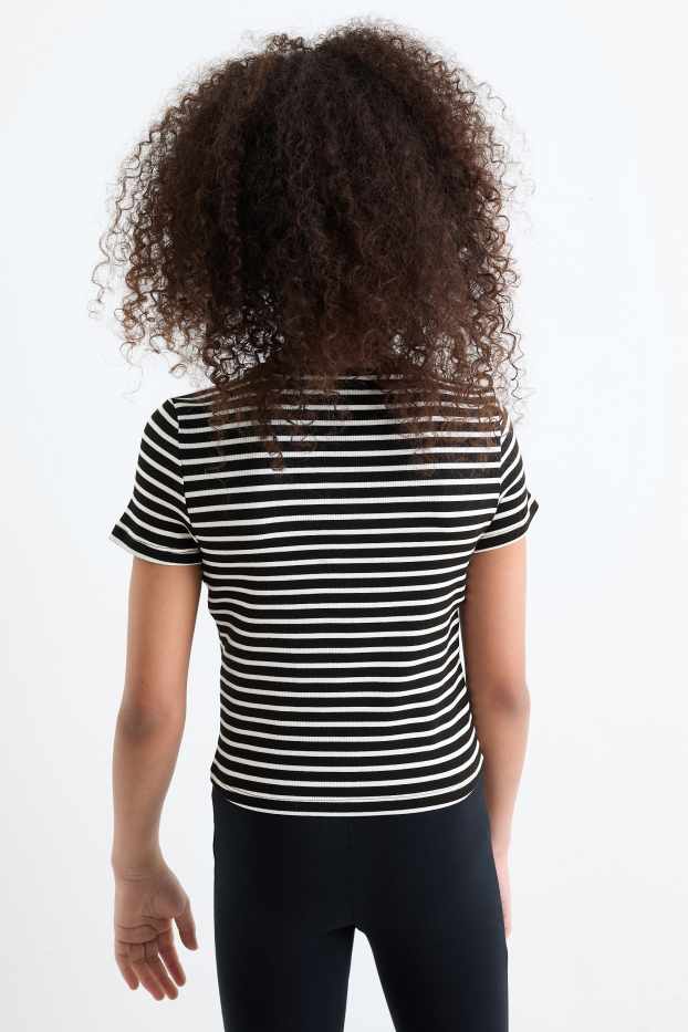 Enfants filles - Lot de 5 - T-shirts - côtelés - blanc / noir
