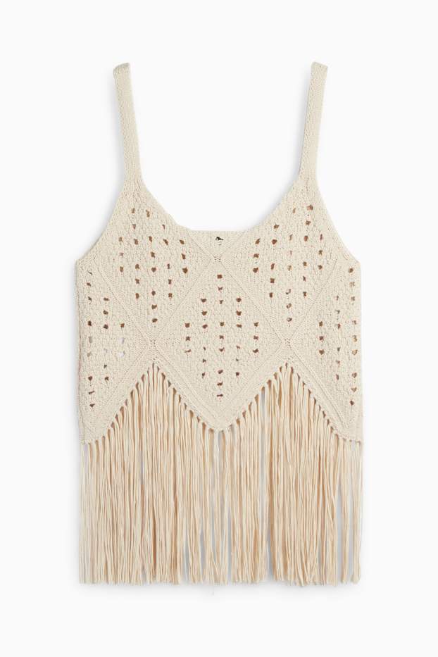 Dames - Rafels - gehaakt topje - licht beige