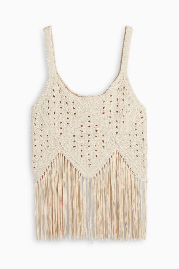 Dames - Rafels - gehaakt topje - licht beige