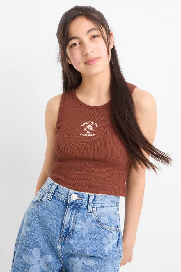 Kinder Mädchen - Top - gerippt - braun