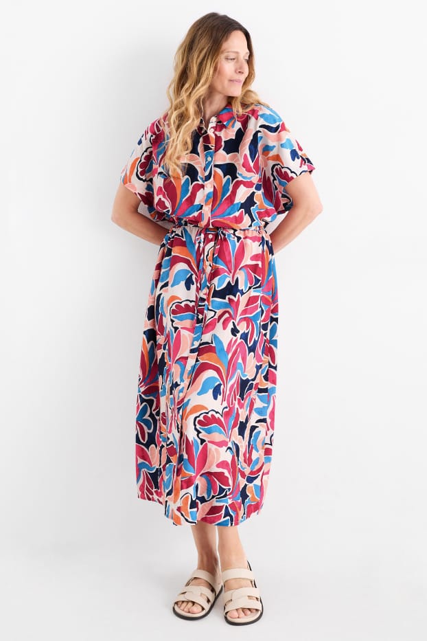 Donna - Vestito a blusa - fantasia - rosa scuro
