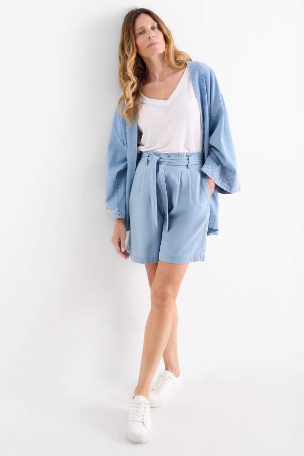 Femmes - Short - high waist - jean bleu clair