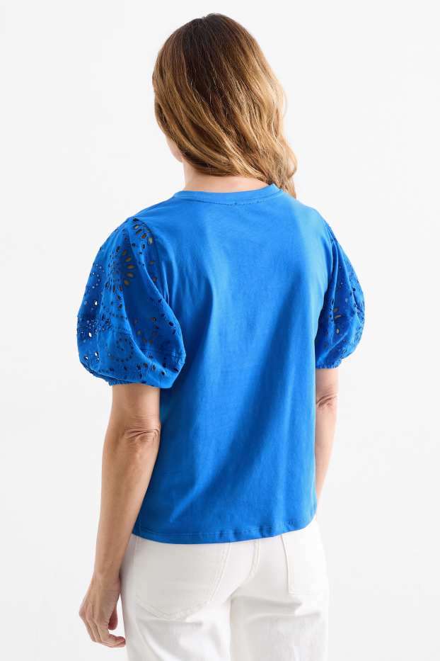 Donna - T-shirt - Broderie Anglaise - blu