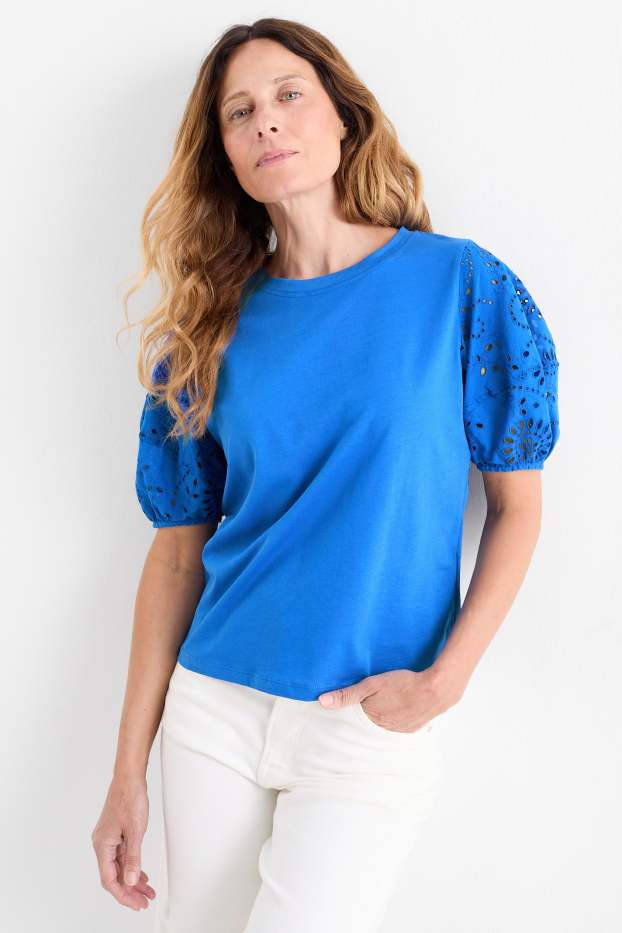 Donna - T-shirt - Broderie Anglaise - blu