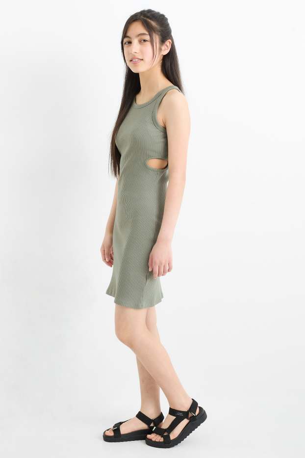 Děti - dívky - Šaty - žebrované - zelená