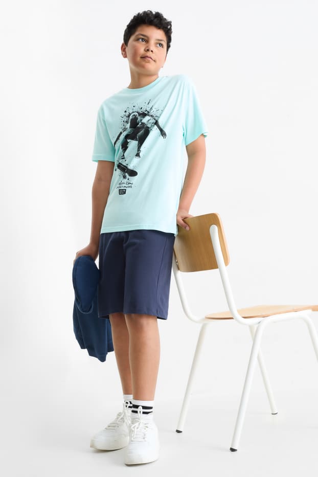 Children Boys - Skateboarder - set - short sleeve T-shirt and shorts - 2 piece - blue / turquoise