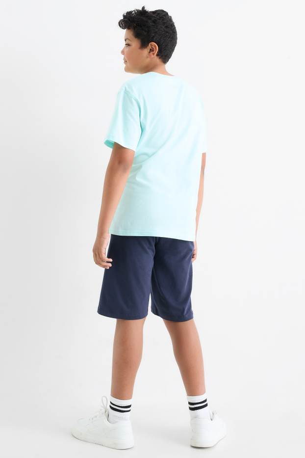 Children Boys - Skateboarder - set - short sleeve T-shirt and shorts - 2 piece - blue / turquoise