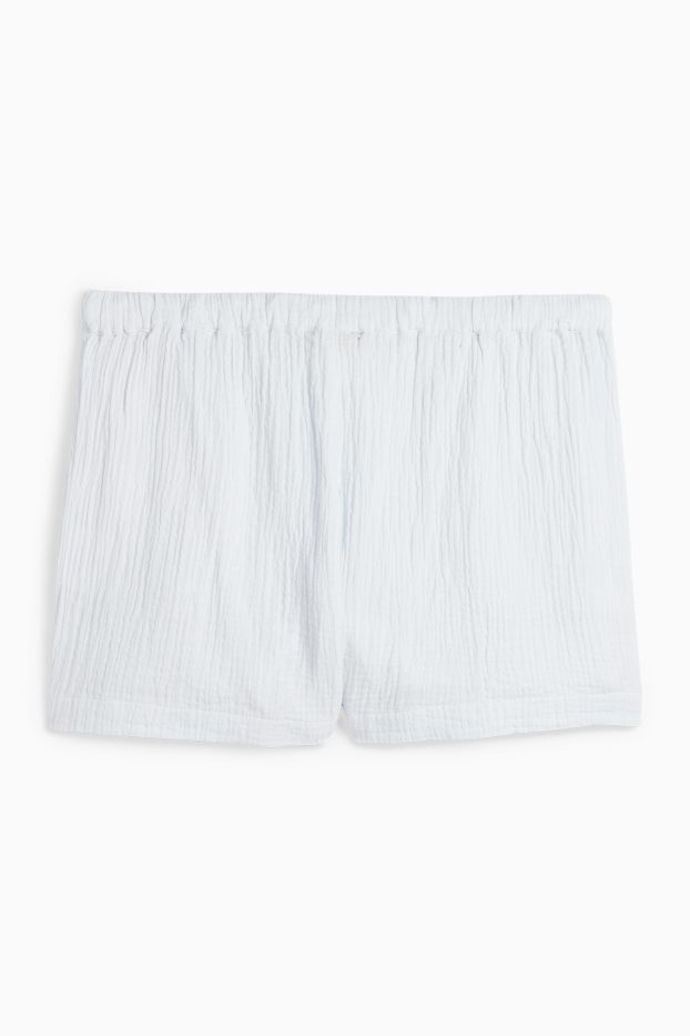Dámské - Mušelínové šortky - mid waist - světle modrá