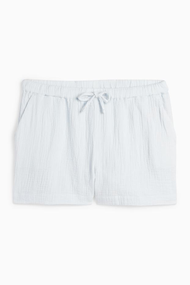Dámské - Mušelínové šortky - mid waist - světle modrá