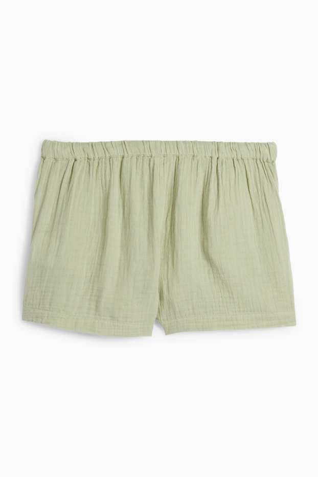 Donna - Shorts di mussola - vita media - verde chiaro