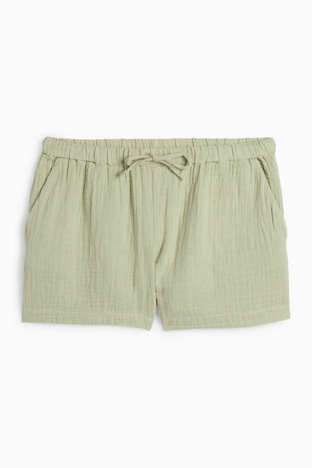 Donna - Shorts di mussola - vita media - verde chiaro