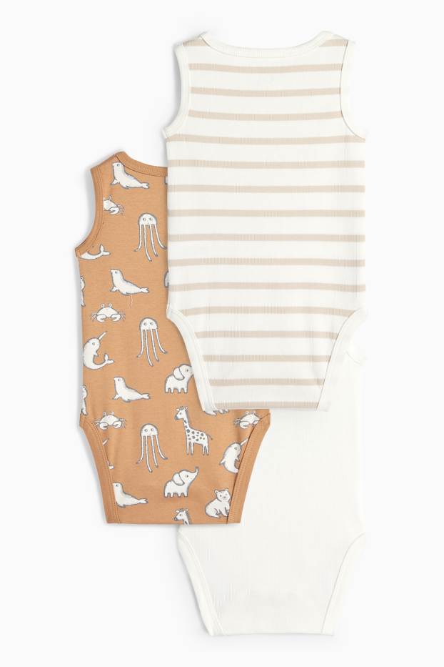 Unisexe - Lot de 3 - animaux - bodys bébé - blanc
