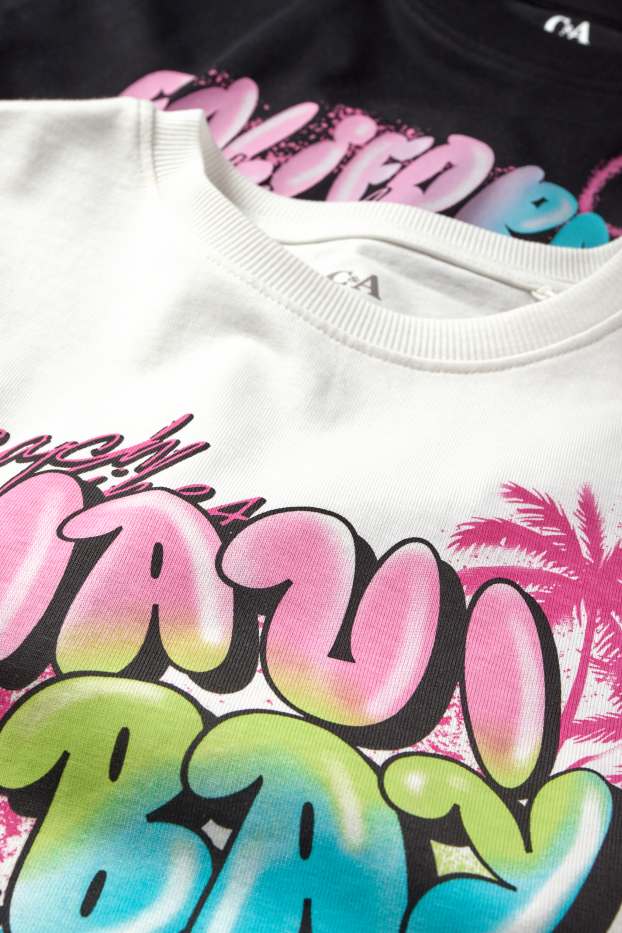 Kinderen: meisjes - Set van 2 - graffiti - T-shirt - zwart / wit