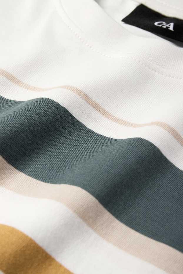 Pánské - Tričko - regular fit- pruhované - bílá