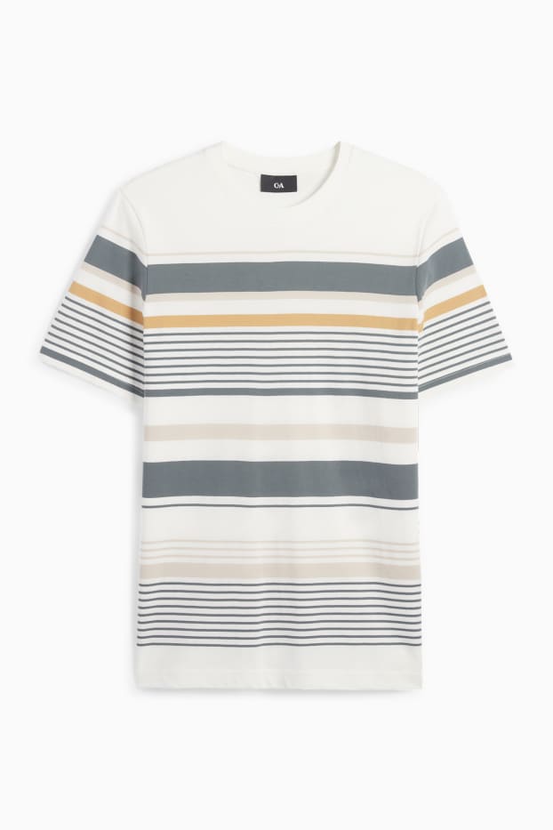 Pánské - Tričko - regular fit- pruhované - bílá