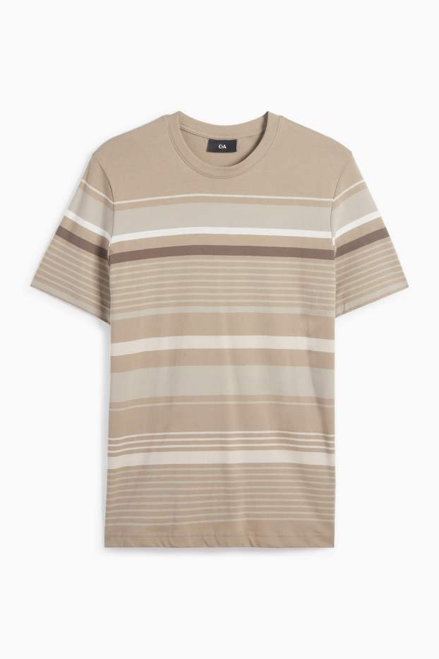 Hommes - T-shirt - regular fit - à rayures - taupe