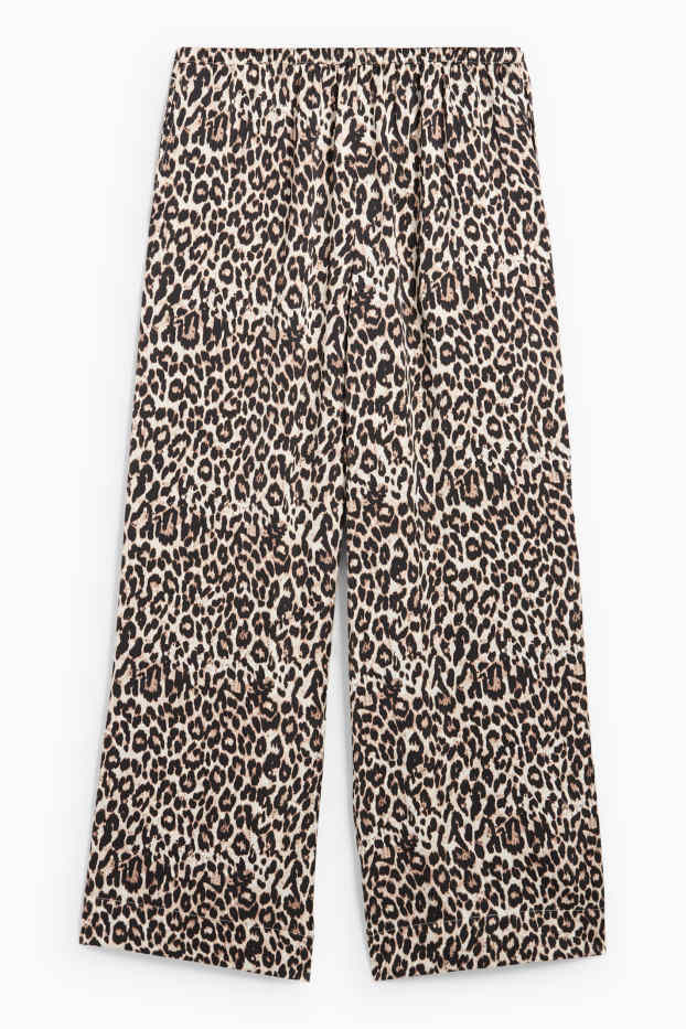 Femmes - Pantalon en toile - high waist - jambes larges - imprimé léopard - noir / beige