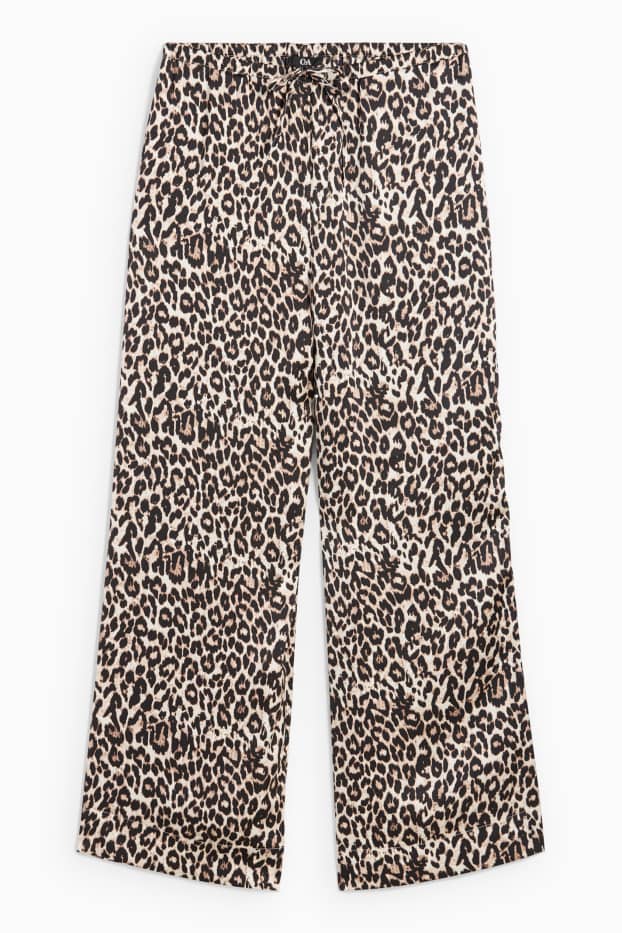 Femmes - Pantalon en toile - high waist - jambes larges - imprimé léopard - noir / beige