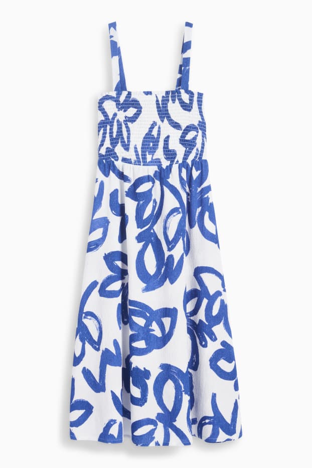 Dámské - Šaty fit & flare - se vzorem - strukturované - s nařasenou vrchní částí - modrá