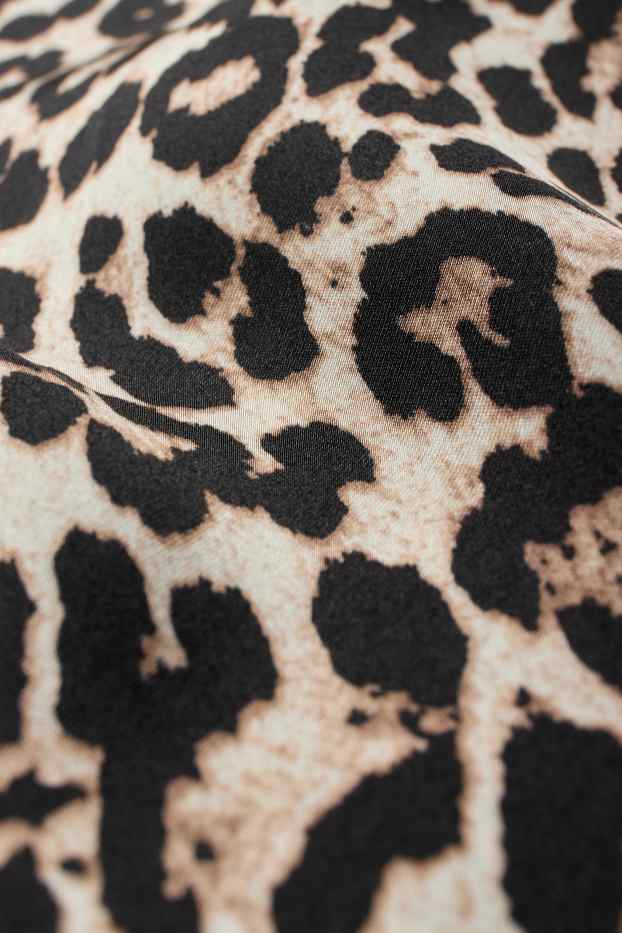 Damen - Blusentop - Leo-Print - schwarz / beige