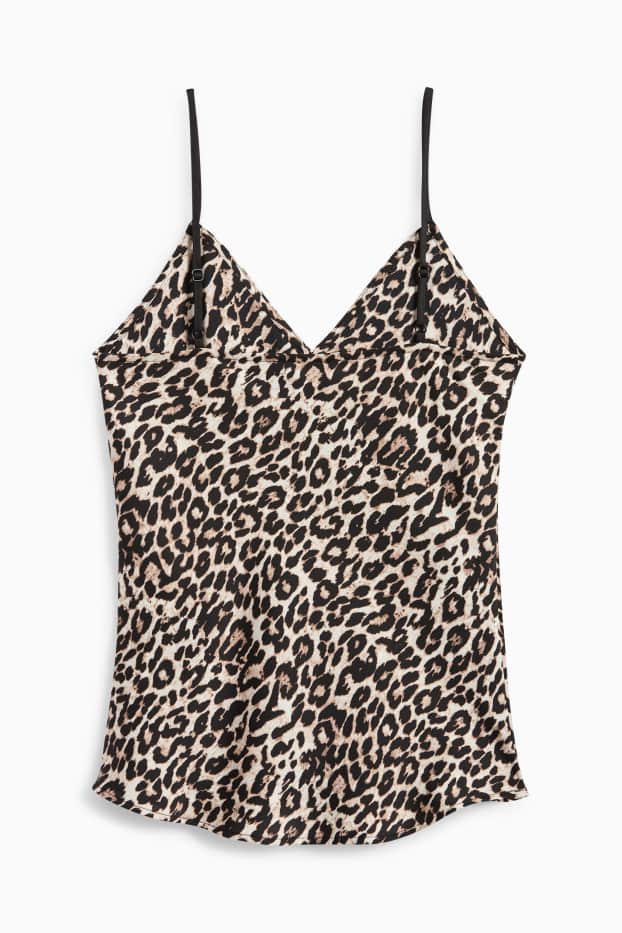Damen - Blusentop - Leo-Print - schwarz / beige