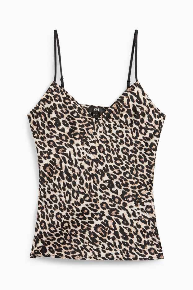 Damen - Blusentop - Leo-Print - schwarz / beige