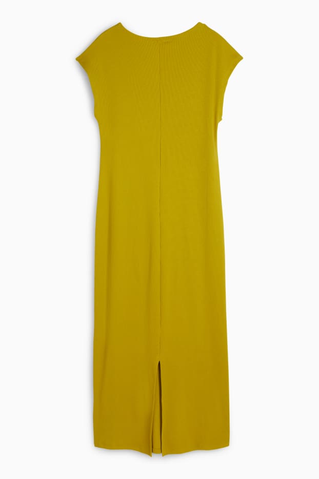 Women - T-shirt dress - ribbed - mustard yellow