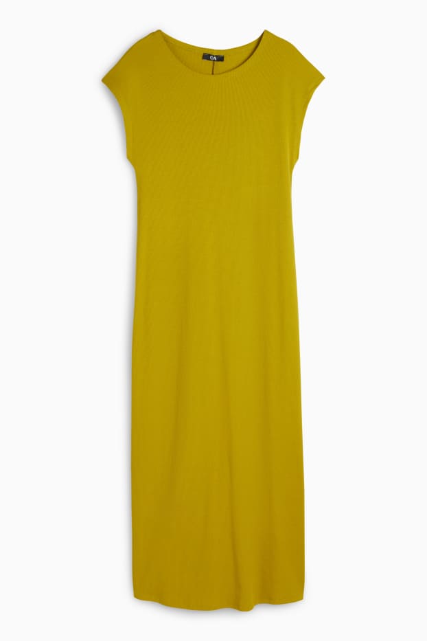 Women - T-shirt dress - ribbed - mustard yellow