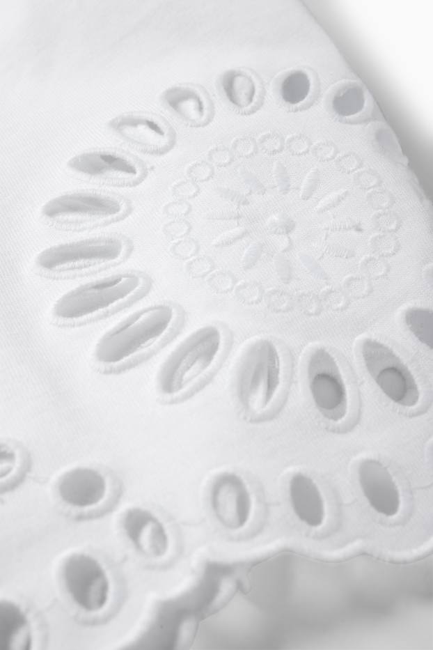 Damen - T-Shirt - Regular Fit - Broderie Anglaise - weiß