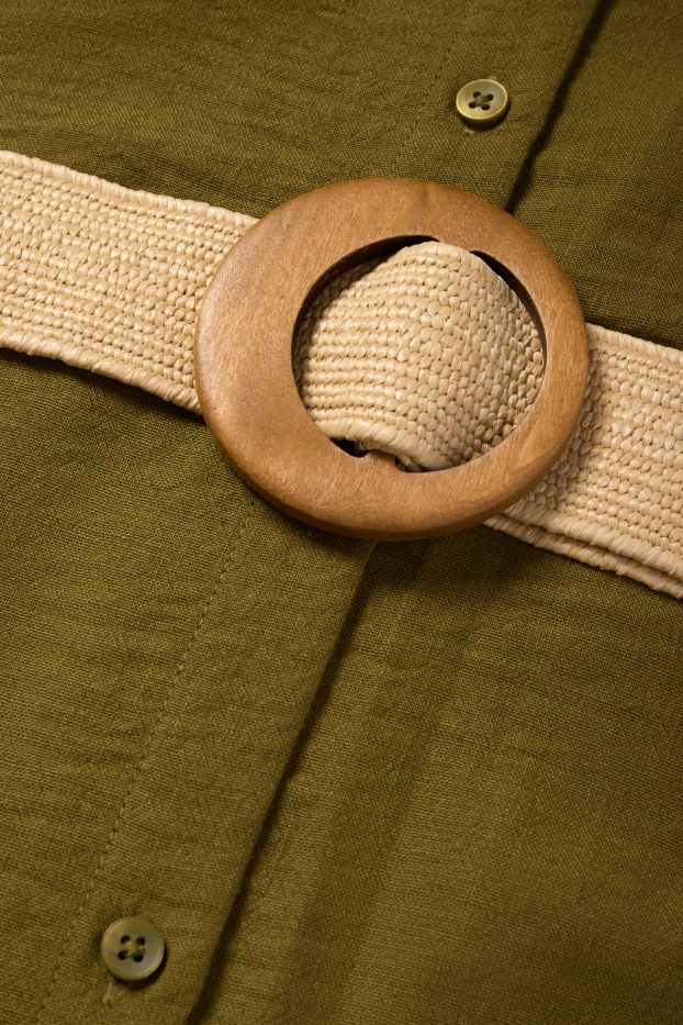 Dámské - Halenkové šaty s páskem - khaki