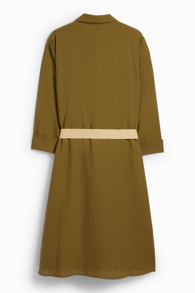 Dámské - Halenkové šaty s páskem - khaki