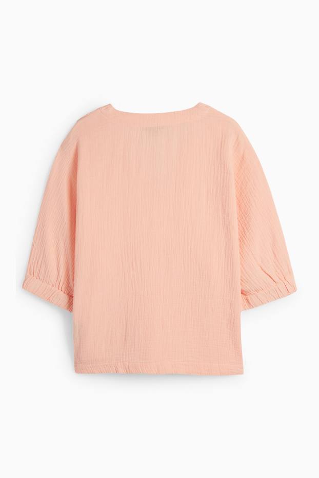 Damen - Musselin-Bluse mit V-Ausschnitt - orange