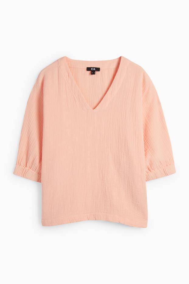 Damen - Musselin-Bluse mit V-Ausschnitt - orange