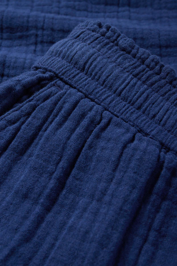 Femmes - Pantalon de toile - mid waist - comfort fit - texturé - bleu foncé