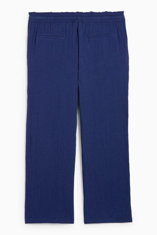 Femmes - Pantalon de toile - mid waist - comfort fit - texturé - bleu foncé
