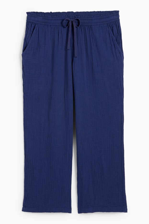 Femmes - Pantalon de toile - mid waist - comfort fit - texturé - bleu foncé