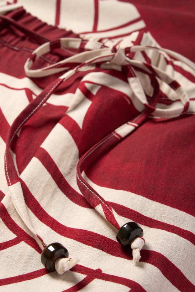 Damen - Stoffhose - High Waist - Wide Leg - gemustert - dunkelrot