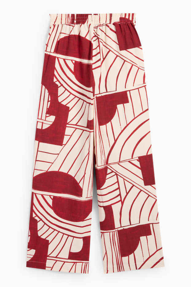 Damen - Stoffhose - High Waist - Wide Leg - gemustert - dunkelrot