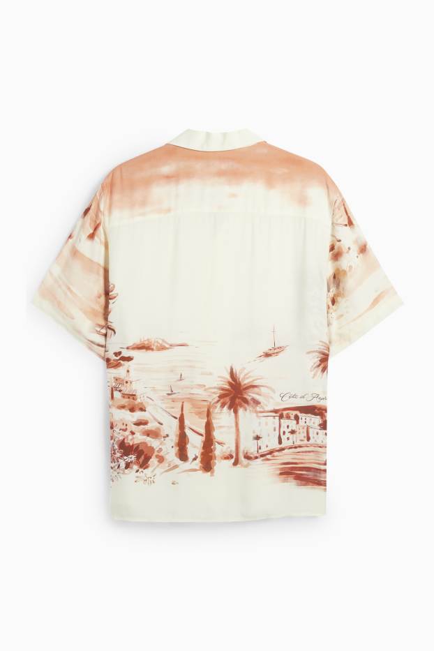 Pánské - Košile - regular fit - klopový límec - se vzorem - červená / krémově bílá