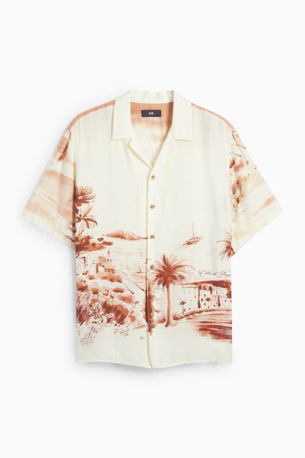 Pánské - Košile - regular fit - klopový límec - se vzorem - červená / krémově bílá