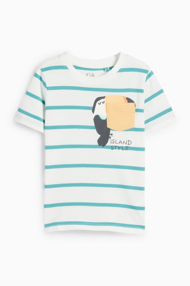 Enfants garçons - Toucans - T-shirt - à rayures - blanc