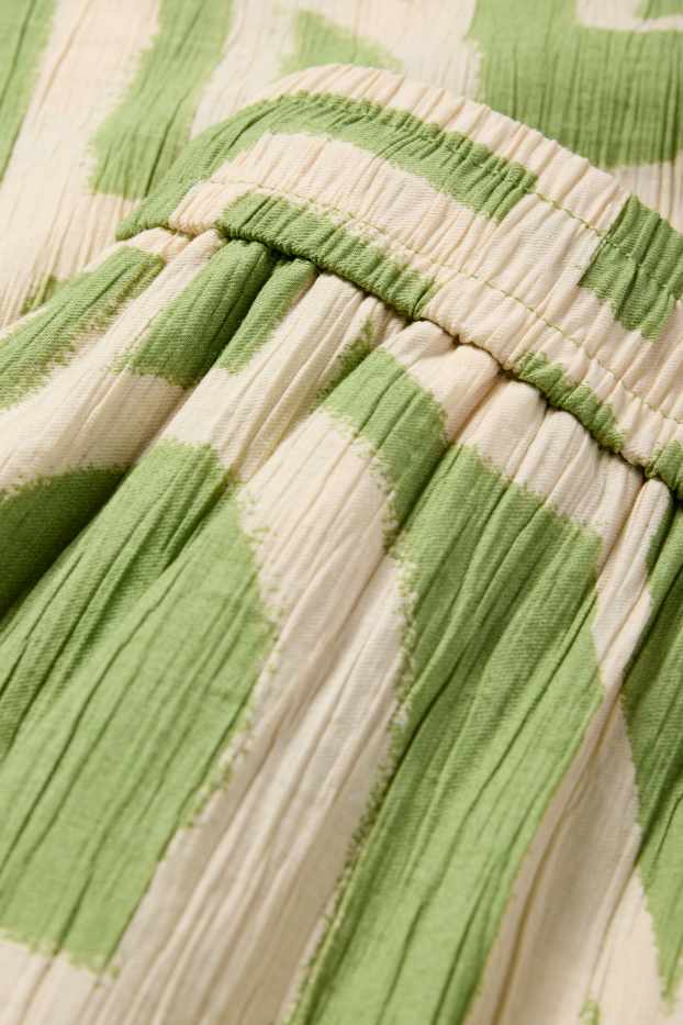 Femmes - Pantalon en toile - high waist - wide leg - à motif - texturé - vert / beige