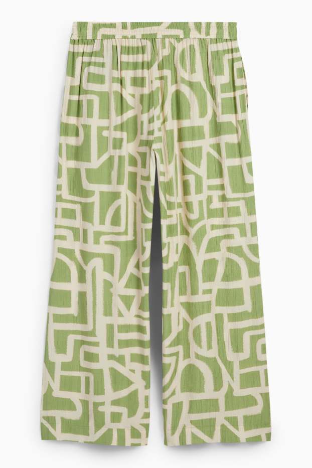 Femmes - Pantalon en toile - high waist - wide leg - à motif - texturé - vert / beige
